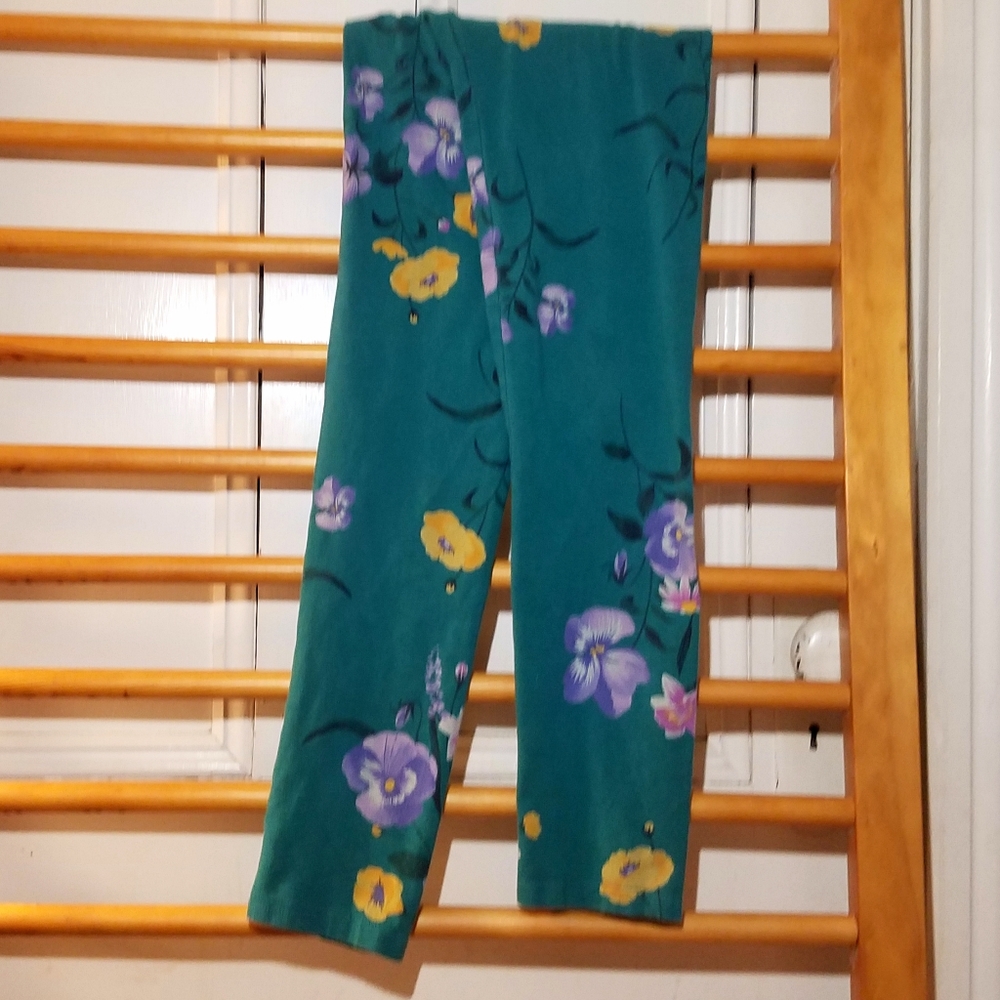 Old Navy Teal Green Floral Leggings 12 14 Flowers